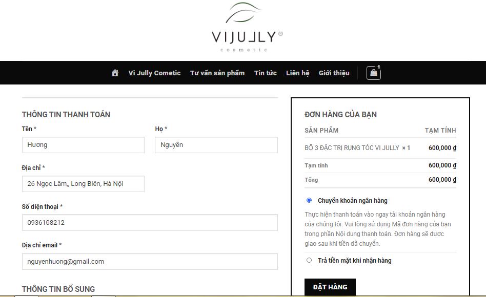 Tiến hành thanh toán Vi Jully